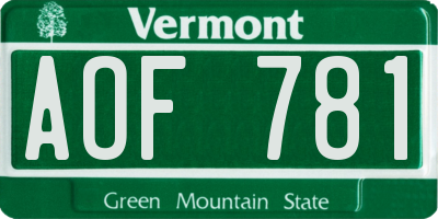 VT license plate AOF781