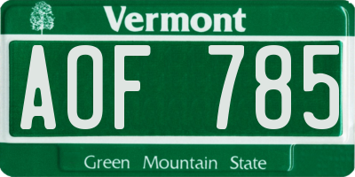VT license plate AOF785