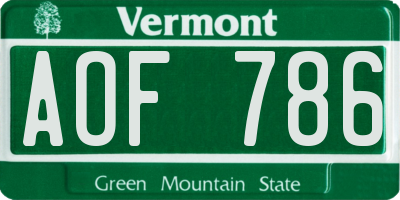 VT license plate AOF786