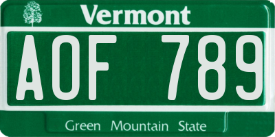 VT license plate AOF789