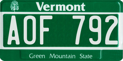 VT license plate AOF792