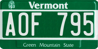 VT license plate AOF795