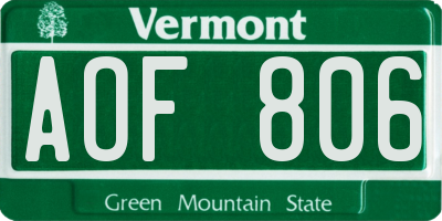 VT license plate AOF806