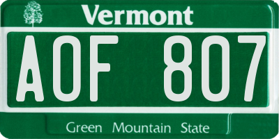 VT license plate AOF807