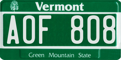 VT license plate AOF808