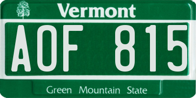 VT license plate AOF815