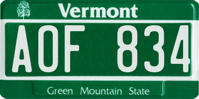 VT license plate AOF834