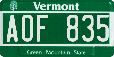 VT license plate AOF835