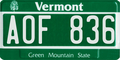 VT license plate AOF836