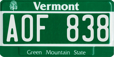 VT license plate AOF838