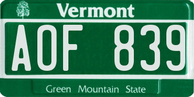 VT license plate AOF839