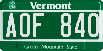 VT license plate AOF840