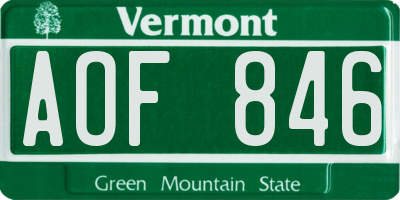 VT license plate AOF846