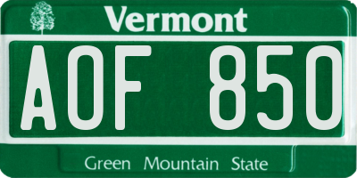 VT license plate AOF850