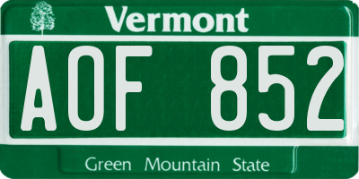 VT license plate AOF852