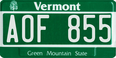 VT license plate AOF855