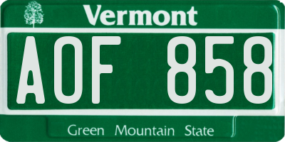 VT license plate AOF858