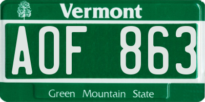 VT license plate AOF863