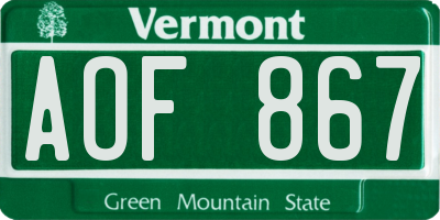 VT license plate AOF867