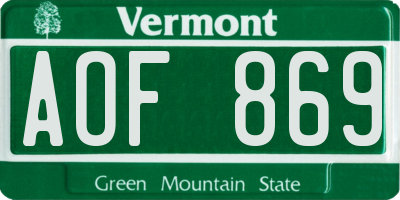 VT license plate AOF869