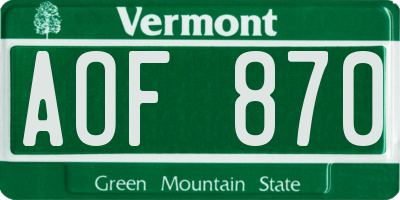 VT license plate AOF870
