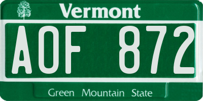 VT license plate AOF872
