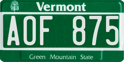 VT license plate AOF875