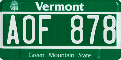 VT license plate AOF878