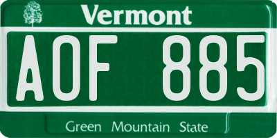 VT license plate AOF885