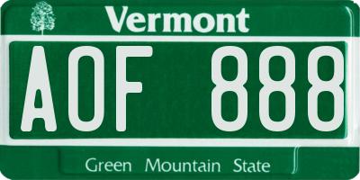 VT license plate AOF888