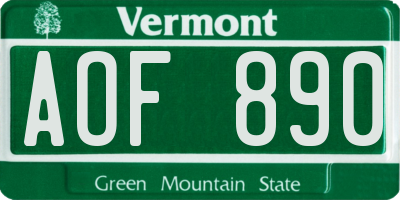 VT license plate AOF890
