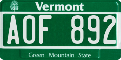 VT license plate AOF892