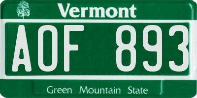 VT license plate AOF893