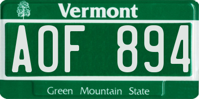 VT license plate AOF894