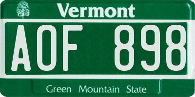 VT license plate AOF898
