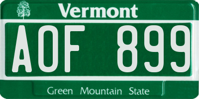 VT license plate AOF899