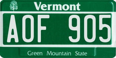 VT license plate AOF905