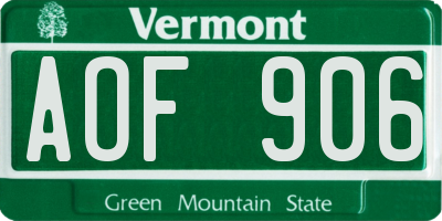 VT license plate AOF906