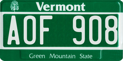 VT license plate AOF908