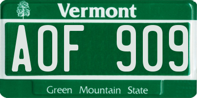 VT license plate AOF909