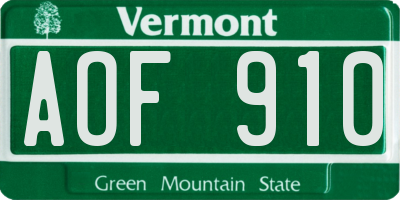VT license plate AOF910