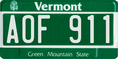 VT license plate AOF911