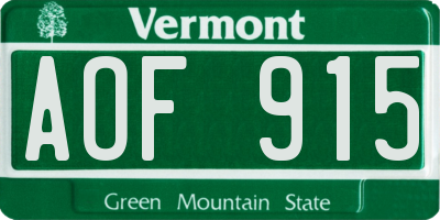 VT license plate AOF915