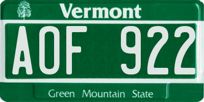 VT license plate AOF922