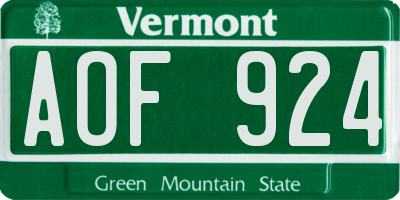 VT license plate AOF924
