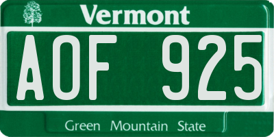VT license plate AOF925