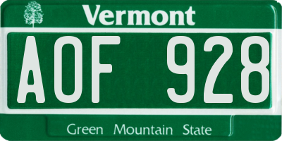 VT license plate AOF928