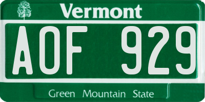 VT license plate AOF929