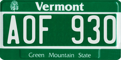 VT license plate AOF930