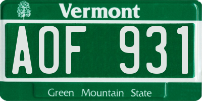 VT license plate AOF931